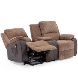More4Homes Postana Single Motor Rise Recliner 2 Seater Jumbo Cord Drinks Console Mobility Sofa (Brown) - thumbnail 3