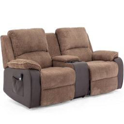 More4Homes Postana Single Motor Rise Recliner 2 Seater Jumbo Cord Drinks Console Mobility Sofa (Brown) - thumbnail 2