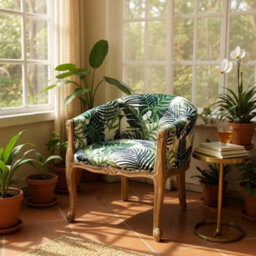 Minster Natural Palm Leaf Fabric Louis Dining Chair - L57 X W64 X H68 Cm - thumbnail 4