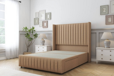 "Sloomy Marlborough Latte Dumfries Divan Bed Base 2 Drawers Foot-End-54"" Wingback Headboard & 12"" Footboard 4' Small Double" - image 1