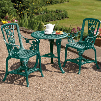 Garden Gear Antique Effect Rose Design 2 Seater Bistro Patio Set Table Uv-Stabilised Pvc (Verdigris) - image 1