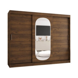 Arte Royal 250Cm Triple Sliding Wardrobe Oak Walnut With Central Mirror Panel - thumbnail 2