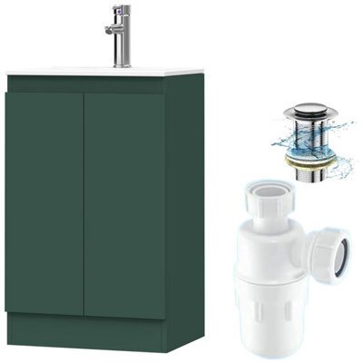 Belofay 500mm Bathroom Vanity Unit With Basin, White Ceramic Bathroom Sink With Trap And Waste, No Tap Included(Denvor Green) - image 1