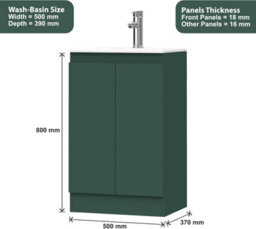 Belofay 500mm Bathroom Vanity Unit With Basin, White Ceramic Bathroom Sink With Trap And Waste, No Tap Included(Denvor Green) - thumbnail 3