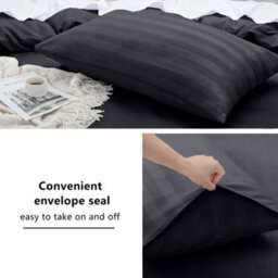 Bedlooms Black Stripe Duvet Cover Complete Bedding Set, Breathable & Anti-Allergic Microfiber, Single 135X200Cm - thumbnail 3