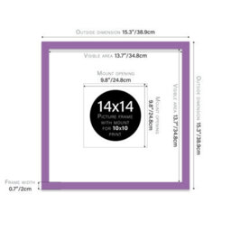 "14X14"" Purple Picture Frame - 14X14"" Square Frame With 10X10"" Mount For 14X14""/10X10"" Pictures Moderrn Style Thin Edge, 1 Pack" - thumbnail 2