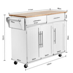 Costway Kitchen Trolley Cart Rolling Utility Island Kitchen Island-White - thumbnail 2