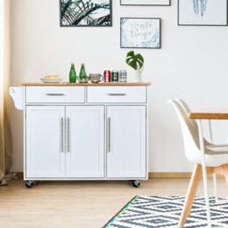 Costway Kitchen Trolley Cart Rolling Utility Island Kitchen Island-White - thumbnail 3