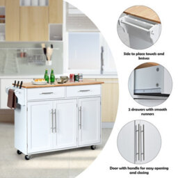 Costway Kitchen Trolley Cart Rolling Utility Island Kitchen Island-White - thumbnail 7