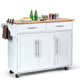 Costway Kitchen Trolley Cart Rolling Utility Island Kitchen Island-White