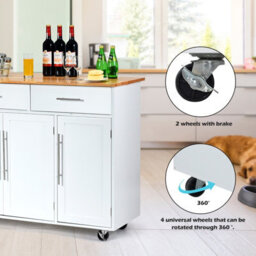 Costway Kitchen Trolley Cart Rolling Utility Island Kitchen Island-White - thumbnail 4