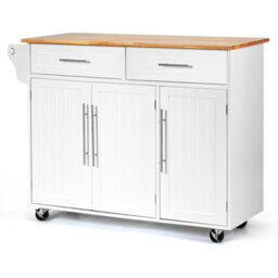 Costway Kitchen Trolley Cart Rolling Utility Island Kitchen Island-White - thumbnail 8