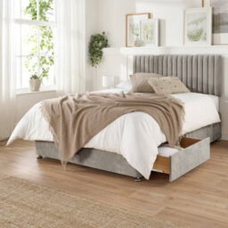 Aspire Grant Divan, Linen Fabric, Strutted Headboard, 4 Drawers, Silver, Superking - thumbnail 2