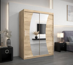 Arte Wave Contemporary 2 Mirrored Sliding Door Wardrobe 5 Shelves 2 Rails Oak Sonoma Effect (H)2000mm (W)1500mm (D)620mm - thumbnail 2