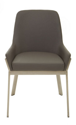 Orsina Grey Dining Chair With Flared Back, Curved Back Accent Arm Chair For Dining, Silver Finished Angular Legs - image 1