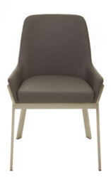 Orsina Grey Dining Chair With Flared Back, Curved Back Accent Arm Chair For Dining, Silver Finished Angular Legs