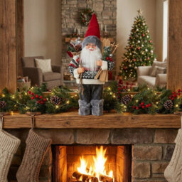 Urbn-Living Urbnliving 30Cm Standing Santa Figure With Skis Traditional Christmas Decoration Home Gift - thumbnail 2