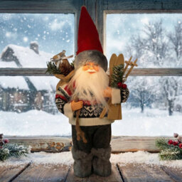 Urbn-Living Urbnliving 30Cm Standing Santa Figure With Skis Traditional Christmas Decoration Home Gift - thumbnail 3