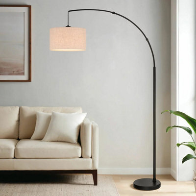 Xample Bridgeport Designs Madrid Arc Floor Lamp, Black Metal Base With Tan Linen Shade, Indoor Standing Lamp With Foot Switch - image 1