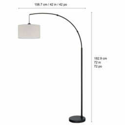 Xample Bridgeport Designs Madrid Arc Floor Lamp, Black Metal Base With Tan Linen Shade, Indoor Standing Lamp With Foot Switch - thumbnail 2
