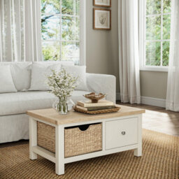 Farro Basket Coconut Coffee Table With Washed Oak Top - Fully Assembled - By Roseland Furniture - thumbnail 2