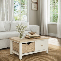 Farro Basket Coconut Coffee Table With Washed Oak Top - Fully Assembled - By Roseland Furniture - thumbnail 6