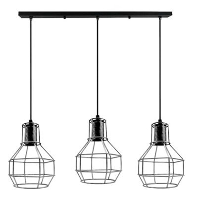 3 Light Pendant Light Height Adjustable, E27 Ceiling Lights Metal Square Plate Hanging Lights For Living Room, Dining Room - image 1