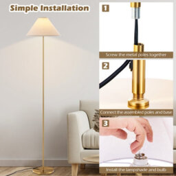 Costway 162 Cm Standing Pole Lamp W/ Linen Shade Gold Floor Lamp Foot Switch - thumbnail 7