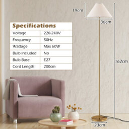 Costway 162 Cm Standing Pole Lamp W/ Linen Shade Gold Floor Lamp Foot Switch - thumbnail 3