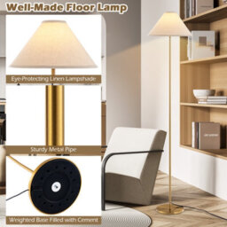 Costway 162 Cm Standing Pole Lamp W/ Linen Shade Gold Floor Lamp Foot Switch - thumbnail 8
