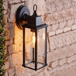 Living And Home E27 Glass Lantern Shade Outdoor Waterproof Metal Wall Light With Black Frame - thumbnail 3