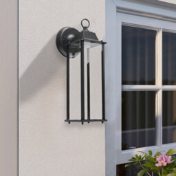 Living And Home E27 Glass Lantern Shade Outdoor Waterproof Metal Wall Light With Black Frame - thumbnail 2