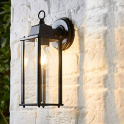 Living And Home E27 Glass Lantern Shade Outdoor Waterproof Metal Wall Light With Black Frame - thumbnail 1