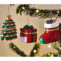 Christmas Tree Design Trinket Box Hanging Ornament - Fine Ceramic Festive Xmas Tree-Shaped Bauble Decoration With Hinged Lid - thumbnail 2