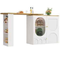 Btm Rotating Bar Table With Storage Shelves Kitchen Island With Doors And Sideboard Cabinet White - thumbnail 8