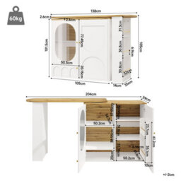 Btm Rotating Bar Table With Storage Shelves Kitchen Island With Doors And Sideboard Cabinet White - thumbnail 4
