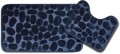 Mantraraj Memory Foam Soft Bath Mat Set 2 Piece Bathroom Contour Rug Non Slip Washable Bath Shower Mat (Navy) - image 1