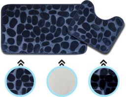 Mantraraj Memory Foam Soft Bath Mat Set 2 Piece Bathroom Contour Rug Non Slip Washable Bath Shower Mat (Navy) - thumbnail 4