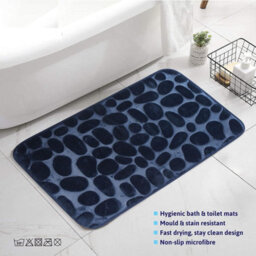Mantraraj Memory Foam Soft Bath Mat Set 2 Piece Bathroom Contour Rug Non Slip Washable Bath Shower Mat (Navy) - thumbnail 2