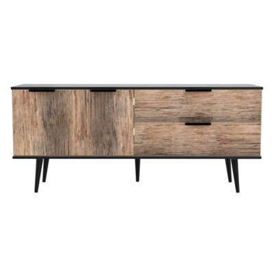 Fuji 2 Drawer 2 Door Wide Sideboard In Vintage Oak & Black (Ready Assembled)