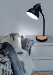 Elegant 2 Pack Curved Table Lamps With Black Steel Shade And Wooden Base - thumbnail 3