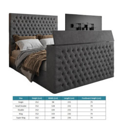 Capella Upholstered Soft Velvet  Grey Tv Bed Frame - thumbnail 6