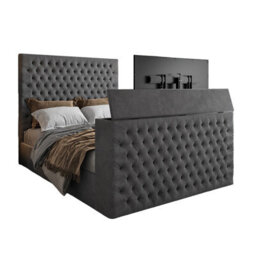 Capella Upholstered Soft Velvet  Grey Tv Bed Frame - thumbnail 4
