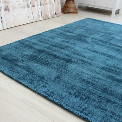 Teal Handmade , Luxurious , Modern , Plain Easy To Clean Viscose Rug For Living Room, Bedroom - 66 X 240 (Runner) - image 1
