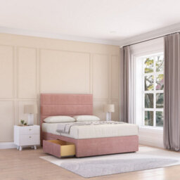 "Sloomy 4Ft6  Texas Divan Bed Base Pink Plush ,no Drawers & 26"" Struts Headboard - Double"