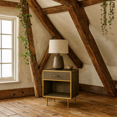 Wyld Haus Verona Taupe Shagreen Bedside Table With Brushed Gold Trim - image 1