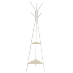 LEDREM Rack Stand, Coat Tree, Hall Tree Free Standing, Industrial Style, With 2 Shelves, Natural Beige And Pearl White - thumbnail 2