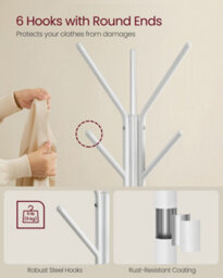 LEDREM Rack Stand, Coat Tree, Hall Tree Free Standing, Industrial Style, With 2 Shelves, Natural Beige And Pearl White - thumbnail 7