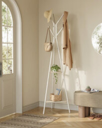 LEDREM Rack Stand, Coat Tree, Hall Tree Free Standing, Industrial Style, With 2 Shelves, Natural Beige And Pearl White - thumbnail 4
