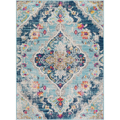 Livabliss Floransa-Vintage Blue Beige Grey Pink Traditional Boho Living Dining Bedroom Rug 200 X 275 Cm Easy Care, Non Shedding - image 1